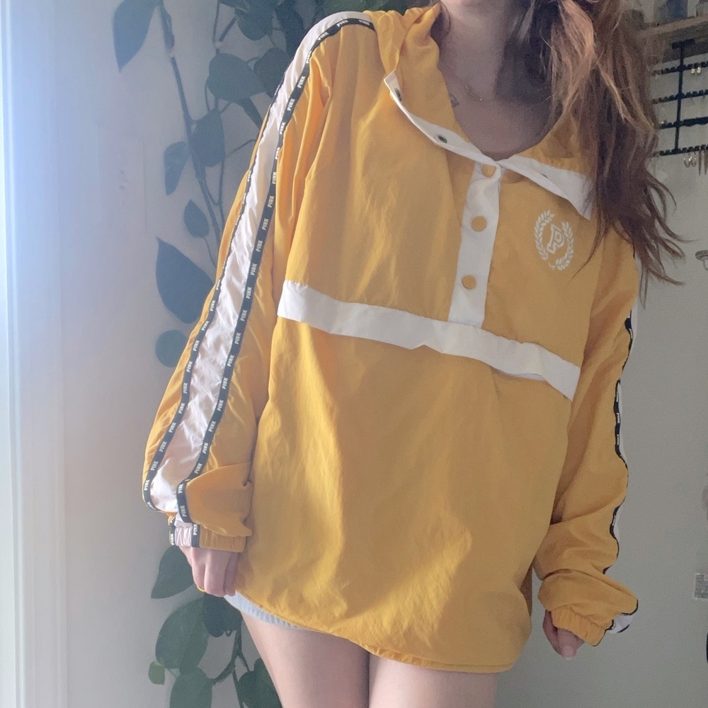 Yellow Pink Windbreaker with White Accents